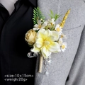 Gele roos bruiloft boutonniere voor bruidegom met gouddraad en kristallen druppel - Boutonniere - Geel