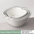6-teiliges quadratisches Küchensieb-Set in Beige mit verschachtelten Abtropfkörben - M+L+XL / Altweiß - 6-teiliges Set