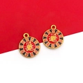 Golden Fu character lion pendant with red and blue enamel in traditional Chinese style - 1pc Cloisonne Style Daily Wealth Inflow Charm-15x18mm