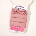 Detail view of pink heatless foam curling headband set with two matching hair clips - Set (With Card) - Pink