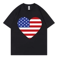 T-shirt noir avec imprimé drapeau américain en cœur pour le Jour de l'Indépendance - XS / Noir (Cœur Drapeau)