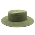 Flat top grass green straw hat with woven texture for summer beach sun protection - M (56-58cm) / Dark Green