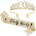 30. Geburtstag Set mit goldener Strass-Krone und Dirty thirty Glitzerschärpe - Set 12 (30. Geburtstag Gold)