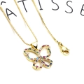 Golden butterfly pendant necklace with colorful zircons and box chain for women - Clover Necklace Set (Style 2)