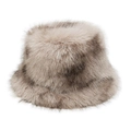 Close-up of thick gradient faux fur texture on a winter bucket hat with plush fibers - M (56-58cm) / Beige