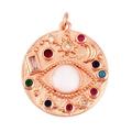 Rose gold circular celestial pendant with colorful zircon sun and moon motifs - Round Pendant Rose Gold L295899-R