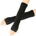 Long black knitted fingerless gloves with cable knit texture for winter warmth - One Size / Black