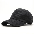 Detail of classic black washed baseball cap with durable ribbed fabric and six-panel crown - One Size(Adjustable) / Black Camouflage