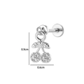 Dainty silver cherry stud earring with cubic zirconia for labret or ear piercing - Cherry (2635-3) / Silver