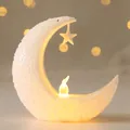 White moon and star LED lantern with warm light and embossed patterns for festive decor - Style 1-White