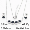 Silver titanium steel jewelry set with five round black zircon stones and matching studs - Steel Black Set(KS200616-KFC)
