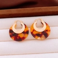Retro half-round earrings with 18k gold-plated metal and tortoiseshell resin pattern - Brown Tortoise Pattern Ear Buckle (77#)