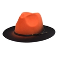 Cappello fedora in lana bicolore arancione e nero con cinturino in pelle e fibbia metallica - M(56-58cm) / Arancione + Nero