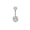 Surgical stainless steel belly ring with double round clear cubic zirconia stones - Silver Top and Bottom Round