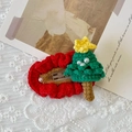 Handmade crochet Christmas tree hair clip with white pearls and a yellow star topper - Hollow Oval Christmas Tree Hair Clip