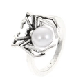 Gothic spider ear cuff in antique silver finish with a large round white faux pearl detail - Spider Ring (With Artificial Pearl) (Antique Silver Color) (M-691)
