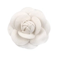 Elegant white camellia flower brooch with layers of fabric petals for women's suits - No Pearls / Off White