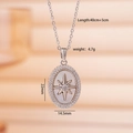 Silver oval pendant necklace with octagonal star and white mother of pearl inlay - Oval Eight-pointed Star / Silver