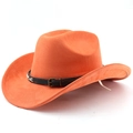 Classic orange faux suede western cowboy hat with black leather band and metal buckle - M (56-58cm) / Orange
