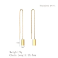 Boucles d'oreilles longues à pampilles en acier doré avec pendentif cylindrique - Pendentif Cylindre Boucle d'Oreille Traversante / Or (LE3030)