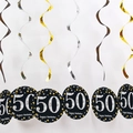 Decorazioni a spirale in PVC con cartellini oro e neri per festa di 50esimo compleanno - Età 50 Spirali Singole Nero Oro Argento