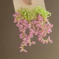 Detail of handmade beaded floral cluster earrings with pink and light green micro beads - 27# Silver Needle-Green-Pink