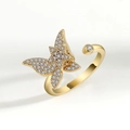 Golden butterfly open ring featuring shimmering cubic zirconia on a minimalist band - AJ065 Gold Full Diamond Butterfly