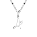 Collier en acier inoxydable à perles avec lettre A cursive argentée et pendentif coeur - Lettre A / Acier