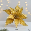 Golden 25cm artificial poinsettia flower with glitter finish for Christmas tree decor - 25cm / Gold