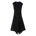 Detail of black mesh sleeveless dress with pleated textures and irregular hemline - S / Black