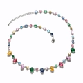 Collier de pierres précieuses arc-en-ciel avec cristaux ovales sur chaîne argent - Ovale Multicolore (Base Argent)