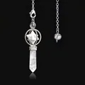 Merkaba star pendant with white marble stone and clear quartz crystal in silver finish - White Turquoise