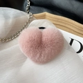 Cute pink plush heart hair tie made of soft rex rabbit fur for ponytail styling - Dusty Rose