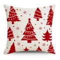 Christmas pillowcase featuring red festive trees and snowflake patterns on linen fabric - 45x45CM (No Core) / 3606-3 Red Christmas Tree
