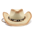 Gradient woven straw cowboy hat with a leather strap and metallic star accents - M (56-58cm) / Cream to Tan Gradient (5)