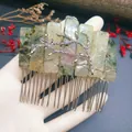 Handmade forest style hair comb with natural green crystal stones and silver branch detail - Prehnite + Branch