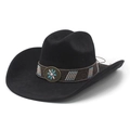 Cappello da cowboy nero in scamosciato con fascia etnica di perline e fibbia floreale - M (56-57cm) / Scamosciato Nero