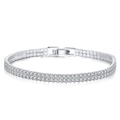 Double-row silver tennis bracelet featuring brilliant zircon stones and a secure clasp - Machine-made Tennis Chain 2mm Thick Electroplated White Gold 18cm Long Approximately 7.83g.