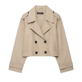 Kurzer khakifarbener zweireihiger Trenchcoat mit klassischem Revers und Manschetten - XS / Khaki