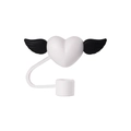 White heart straw cover with black wings made of food grade silicone for 10mm straws - White with Black Wings