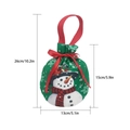 Green Christmas snowman drawstring gift bag with red ribbon handle and bow 26x13cm - Green Snowman Style