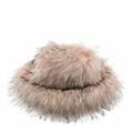 Pink faux fur bucket hat with black tips in punk style for autumn and winter warmth - Pink