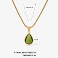 Collana vintage a serpente in acciaio inossidabile dorato con ciondolo a goccia verde - Oro con pietra preziosa verde
