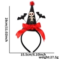 Macro view of Halloween witch hat headband with bat wings and dimension labels - 3D Black Witch Hat with Bats and Pom Pom
