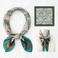 Teal and orange paisley silk-feel square scarf featuring vintage bohemian chain pattern - 70*70cm / Teal Orange Contrast (17)