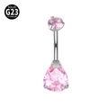 Piercing ombelico in titanio G23 con opale rosa a goccia e finitura in metallo argento - Zircone Rosa Chiaro