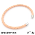 Bracciale rigido intrecciato in acciaio al titanio arancione chiaro diametro 60x4mm - Cordino in Pelle Arancione Chiaro Estremità in Metallo Argentato (KB183580-KLHQ)