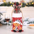 Christmas wine bottle cover with 3D teddy bear and classic red plaid decorative collar - Style D Bear (H-JT204)