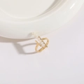 Anello minimalista placcato oro 14K con perle d'acqua dolce e micro-zirconi - Stile a Forma di T con Perle e Zircone