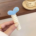 Blue heart spiral telephone wire hair ring in beige and blue color block design - Sky Blue [Candy Heart]